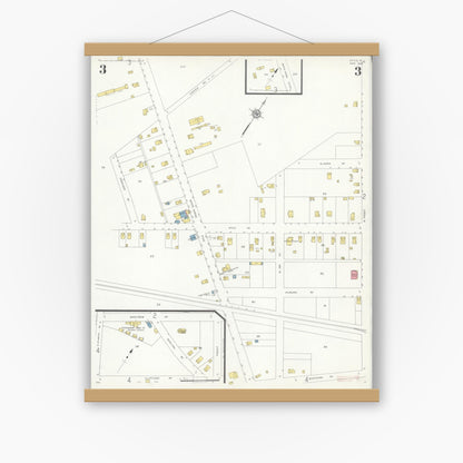 Old map wall art mockup — magnetic wood frame on white wall — Sanborn Fire Insurance Map from Atco, Camden County, New Jersey (1933), Sheet #0003