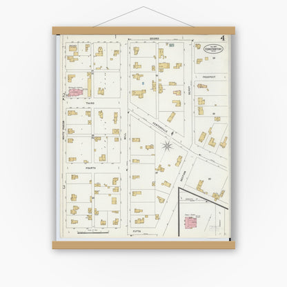 Old map wall art mockup — magnetic wood frame on white wall — Sanborn Fire Insurance Map from Constantine, Saint Joseph County, Michigan (1897), Sheet #0004