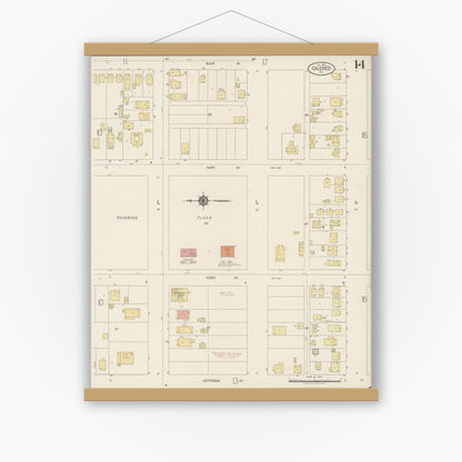 Old map wall art mockup — magnetic wood frame on white wall — Sanborn Fire Insurance Map from Calexico, Imperial County, California (1920), Sheet #0014