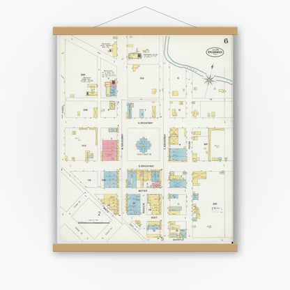 Old map wall art mockup — magnetic wood frame on white wall — Sanborn Fire Insurance Map from Brownwood, Brown County, Texas (1898), Sheet #0006