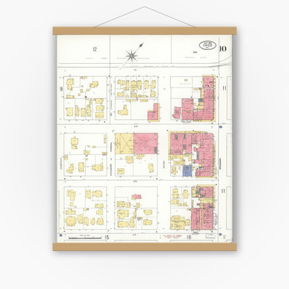 Old map wall art mockup — magnetic wood frame on white wall — Sanborn Fire Insurance Map from Chico, Butte County, California (1909), Sheet #0010