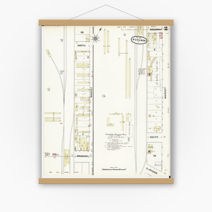 Old map wall art mockup — magnetic wood frame on white wall — Sanborn Fire Insurance Map from Audubon, Audubon County, Iowa (1890), Sheet #0002
