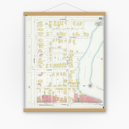Old map wall art mockup — magnetic wood frame on white wall — Sanborn Fire Insurance Map from Findlay, Hancock County, Ohio (1901), Sheet #0010