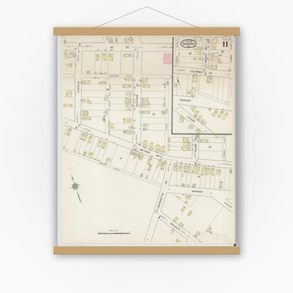 Old map wall art mockup — magnetic wood frame on white wall — Sanborn Fire Insurance Map from Donora, Washington County, Pennsylvania (1914), Sheet #0011