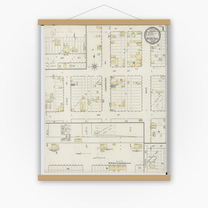 Old map wall art mockup — magnetic wood frame on white wall — Sanborn Fire Insurance Map from Red Lake Falls, Red Lake County, Minnesota (1894) - Complete Map Set