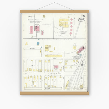 Old map wall art mockup — magnetic wood frame on white wall — Sanborn Fire Insurance Map from Harrisburg, Saline County, Illinois (1913), Sheet #0003