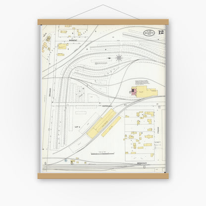 Old map wall art mockup — magnetic wood frame on white wall — Sanborn Fire Insurance Map from Oconto, Oconto County, Wisconsin (1904), Sheet #0012