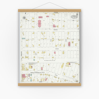 Old map wall art mockup — magnetic wood frame on white wall — Sanborn Fire Insurance Map from New Haven, Allen County, Indiana (1900), Sheet #0002