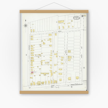 Old map wall art mockup — magnetic wood frame on white wall — Sanborn Fire Insurance Map from Princeton, Mercer County, New Jersey (1906), Sheet #0009