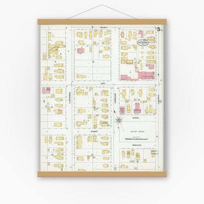 Old map wall art mockup — magnetic wood frame on white wall — Sanborn Fire Insurance Map from Green Bay, Brown County, Wisconsin (1900), Sheet #0005
