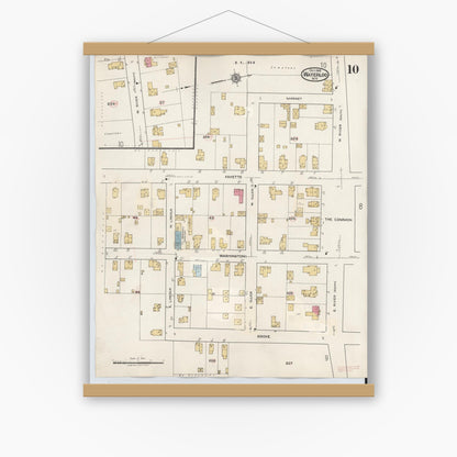Old map wall art mockup — magnetic wood frame on white wall — Sanborn Fire Insurance Map from Waterloo, Seneca County, New York (1948), Sheet #0010
