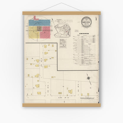 Old map wall art mockup — magnetic wood frame on white wall — Sanborn Fire Insurance Map from Waelder, Gonzales County, Texas (1922) - Complete Map Set