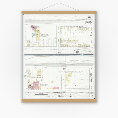 Old map wall art mockup — magnetic wood frame on white wall — Sanborn Fire Insurance Map from Cairo, Alexander County, Illinois (1914), Sheet #0029