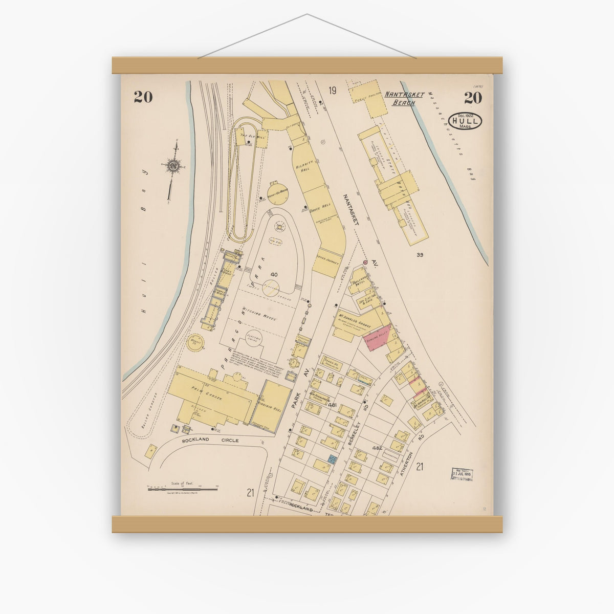 Old map wall art mockup — magnetic wood frame on white wall — Sanborn Fire Insurance Map from Hull, Plymouth County, Massachusetts (1922), Sheet #0020