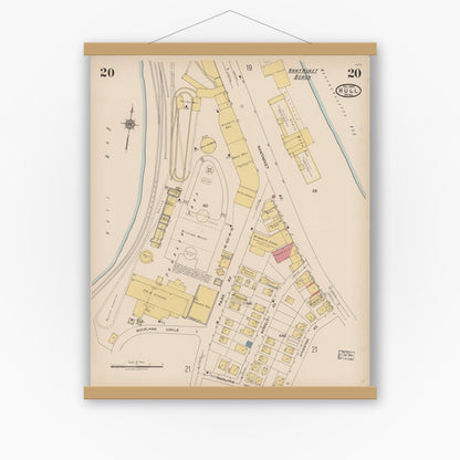 Old map wall art mockup — magnetic wood frame on white wall — Sanborn Fire Insurance Map from Hull, Plymouth County, Massachusetts (1922), Sheet #0020