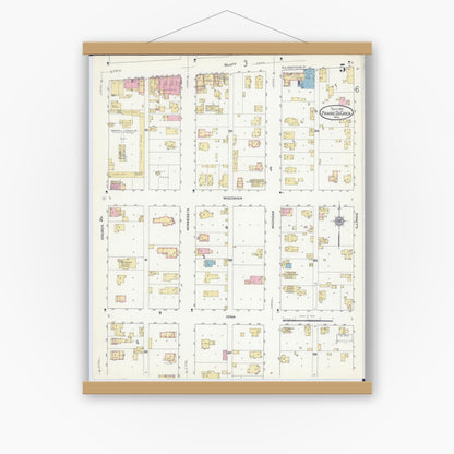 Old map wall art mockup — magnetic wood frame on white wall — Sanborn Fire Insurance Map from Prairie du Chien, Crawford County, Wisconsin (1912), Sheet #0005