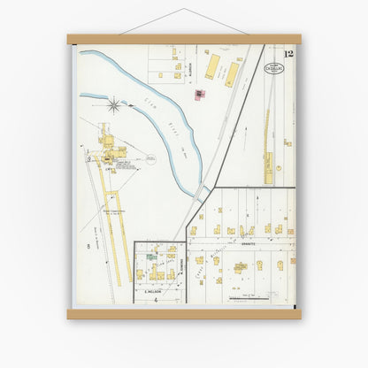 Old map wall art mockup — magnetic wood frame on white wall — Sanborn Fire Insurance Map from Cadillac, Wexford County, Michigan (1900), Sheet #0012
