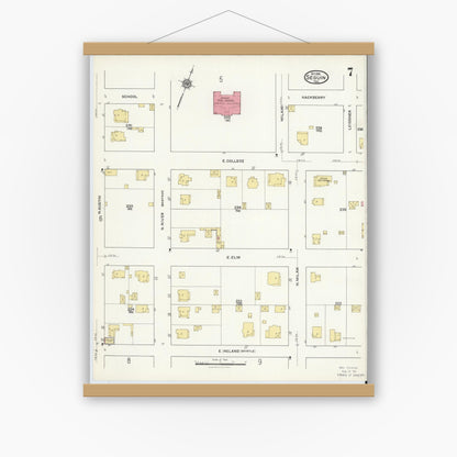 Old map wall art mockup — magnetic wood frame on white wall — Sanborn Fire Insurance Map from Seguin, Guadalupe County, Texas (1916), Sheet #0007