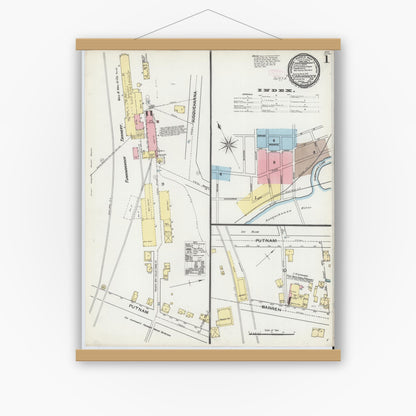 Old map wall art mockup — magnetic wood frame on white wall — Sanborn Fire Insurance Map from Tunkhannock, Wyoming County, Pennsylvania (1892), Sheet #0001
