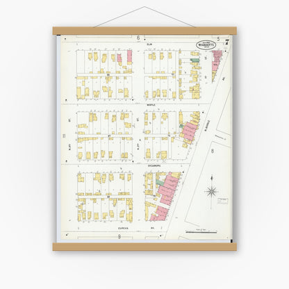 Old map wall art mockup — magnetic wood frame on white wall — Sanborn Fire Insurance Map from Wyandotte, Wayne County, Michigan (1900), Sheet #0007