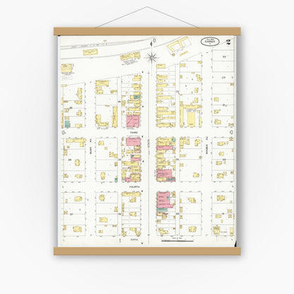 Old map wall art mockup — magnetic wood frame on white wall — Sanborn Fire Insurance Map from Garner, Hancock County, Iowa (1900), Sheet #0002
