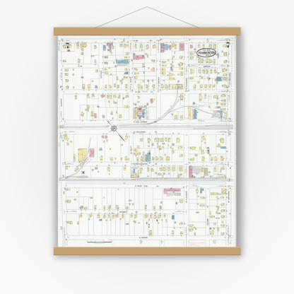 Old map wall art mockup — magnetic wood frame on white wall — Sanborn Fire Insurance Map from Hammonton, Atlantic County, New Jersey (1930), Sheet #0007