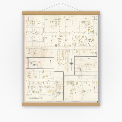 Old map wall art mockup — magnetic wood frame on white wall — Sanborn Fire Insurance Map from Goliad, Goliad County, Texas (1944), Sheet #0005