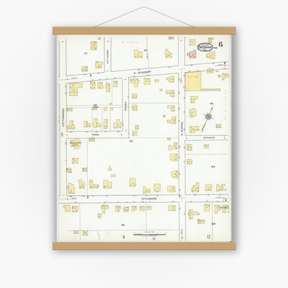 Old map wall art mockup — magnetic wood frame on white wall — Sanborn Fire Insurance Map from Brenham, Washington County, Texas (1920), Sheet #0006