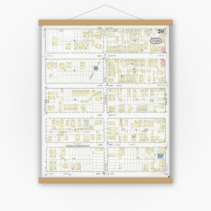 Old map wall art mockup — magnetic wood frame on white wall — Sanborn Fire Insurance Map from Cairo, Alexander County, Illinois (1914), Sheet #0020
