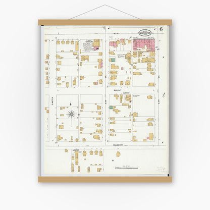 Old map wall art mockup — magnetic wood frame on white wall — Sanborn Fire Insurance Map from Coshocton, Coshocton County, Ohio (1899), Sheet #0006