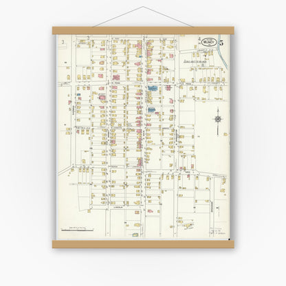 Old map wall art mockup — magnetic wood frame on white wall — Sanborn Fire Insurance Map from Muncy, Lycoming County, Pennsylvania (1916), Sheet #0005