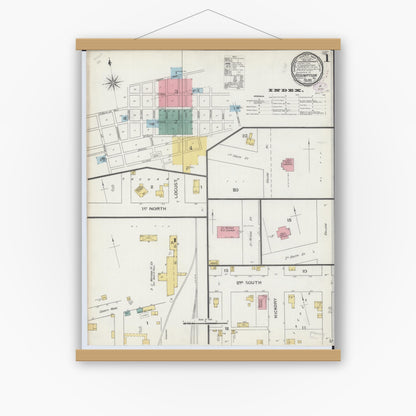 Old map wall art mockup — magnetic wood frame on white wall — Sanborn Fire Insurance Map from Assumption, Christian County, Illinois (1893) - Complete Map Set