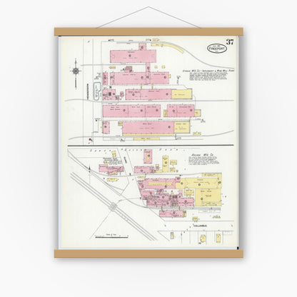 Old map wall art mockup — magnetic wood frame on white wall — Sanborn Fire Insurance Map from Freeport, Stephenson County, Illinois (1910), Sheet #0037