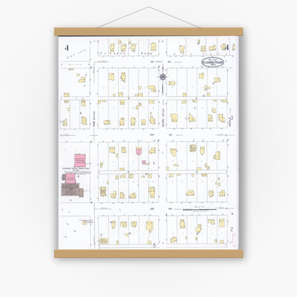Old map wall art mockup — magnetic wood frame on white wall — Sanborn Fire Insurance Map from Blooming Prairie, Steele County, Minnesota (1927), Sheet #0004