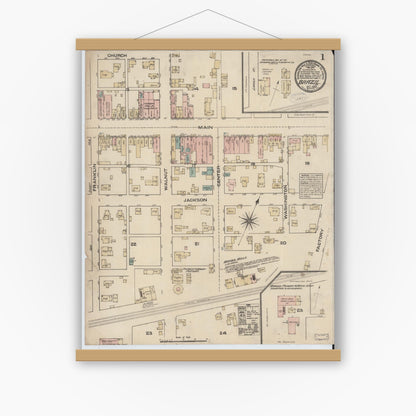 Old map wall art mockup — magnetic wood frame on white wall — Sanborn Fire Insurance Map from Brazil, Clay County, Indiana (1883) - Complete Map Set