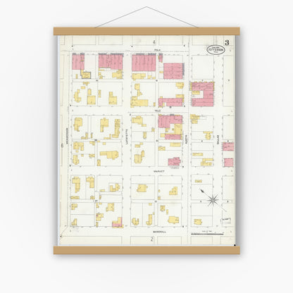 Old map wall art mockup — magnetic wood frame on white wall — Sanborn Fire Insurance Map from Jefferson, Marion County, Texas (1906), Sheet #0003