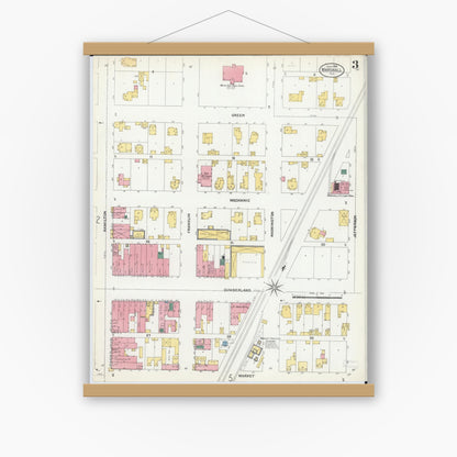 Old map wall art mockup — magnetic wood frame on white wall — Sanborn Fire Insurance Map from Marshall, Clark County, Illinois (1906), Sheet #0003