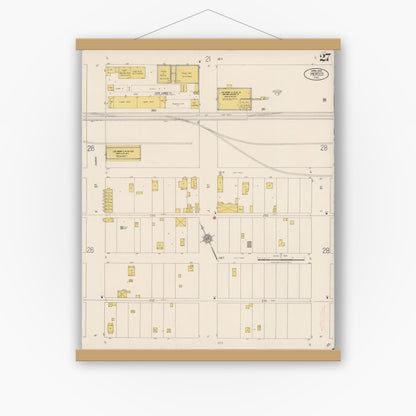Old map wall art mockup — magnetic wood frame on white wall — Sanborn Fire Insurance Map from Merced, Merced County, California (1922), Sheet #0027