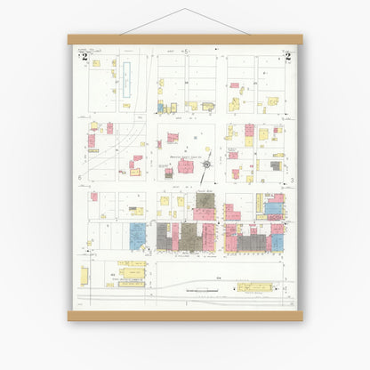 Old map wall art mockup — magnetic wood frame on white wall — Sanborn Fire Insurance Map from Alpine, Brewster County, Texas (1933), Sheet #0002