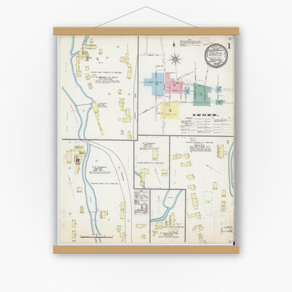 Old map wall art mockup — magnetic wood frame on white wall — Sanborn Fire Insurance Map from Amherst, Hampshire County, Massachusetts (1892) - Complete Map Set