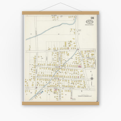Old map wall art mockup — magnetic wood frame on white wall — Sanborn Fire Insurance Map from Cortland, Cortland County, New York (1915), Sheet #0028