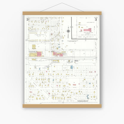 Old map wall art mockup — magnetic wood frame on white wall — Sanborn Fire Insurance Map from Elsa, Hidalgo County, Texas (1949), Sheet #0003