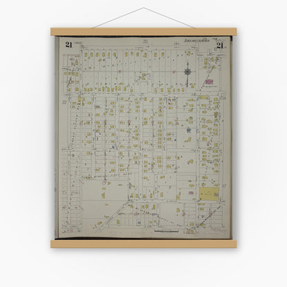 Old map wall art mockup — magnetic wood frame on white wall — Sanborn Fire Insurance Map from Herrin, Williamson County, Illinois (1947), Sheet #0021