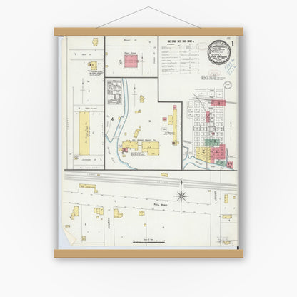 Old map wall art mockup — magnetic wood frame on white wall — Sanborn Fire Insurance Map from Oak Harbor, Ottawa County, Ohio (1898) - Complete Map Set