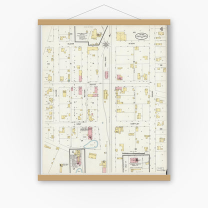 Old map wall art mockup — magnetic wood frame on white wall — Sanborn Fire Insurance Map from Sullivan, Sullivan County, Indiana (1897), Sheet #0004