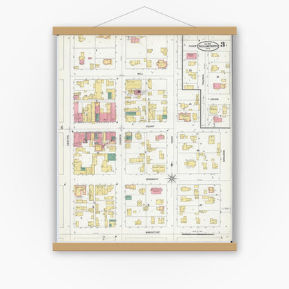 Old map wall art mockup — magnetic wood frame on white wall — Sanborn Fire Insurance Map from Richland Center, Richland County, Wisconsin (1905), Sheet #0003