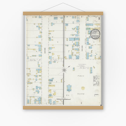 Old map wall art mockup — magnetic wood frame on white wall — Sanborn Fire Insurance Map from Fredericksburg, Gillespie County, Texas (1896) - Complete Map Set