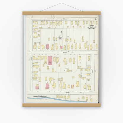Old map wall art mockup — magnetic wood frame on white wall — Sanborn Fire Insurance Map from Owego, Tioga County, New York (1893), Sheet #0007