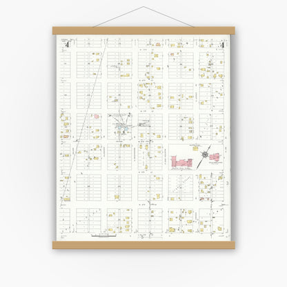 Old map wall art mockup — magnetic wood frame on white wall — Sanborn Fire Insurance Map from Odessa, Edger County, Texas (1934), Sheet #0004