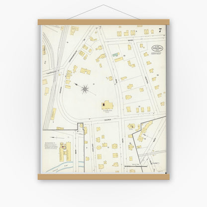 Old map wall art mockup — magnetic wood frame on white wall — Sanborn Fire Insurance Map from Concord, Middlesex County, Massachusetts (1903), Sheet #0007